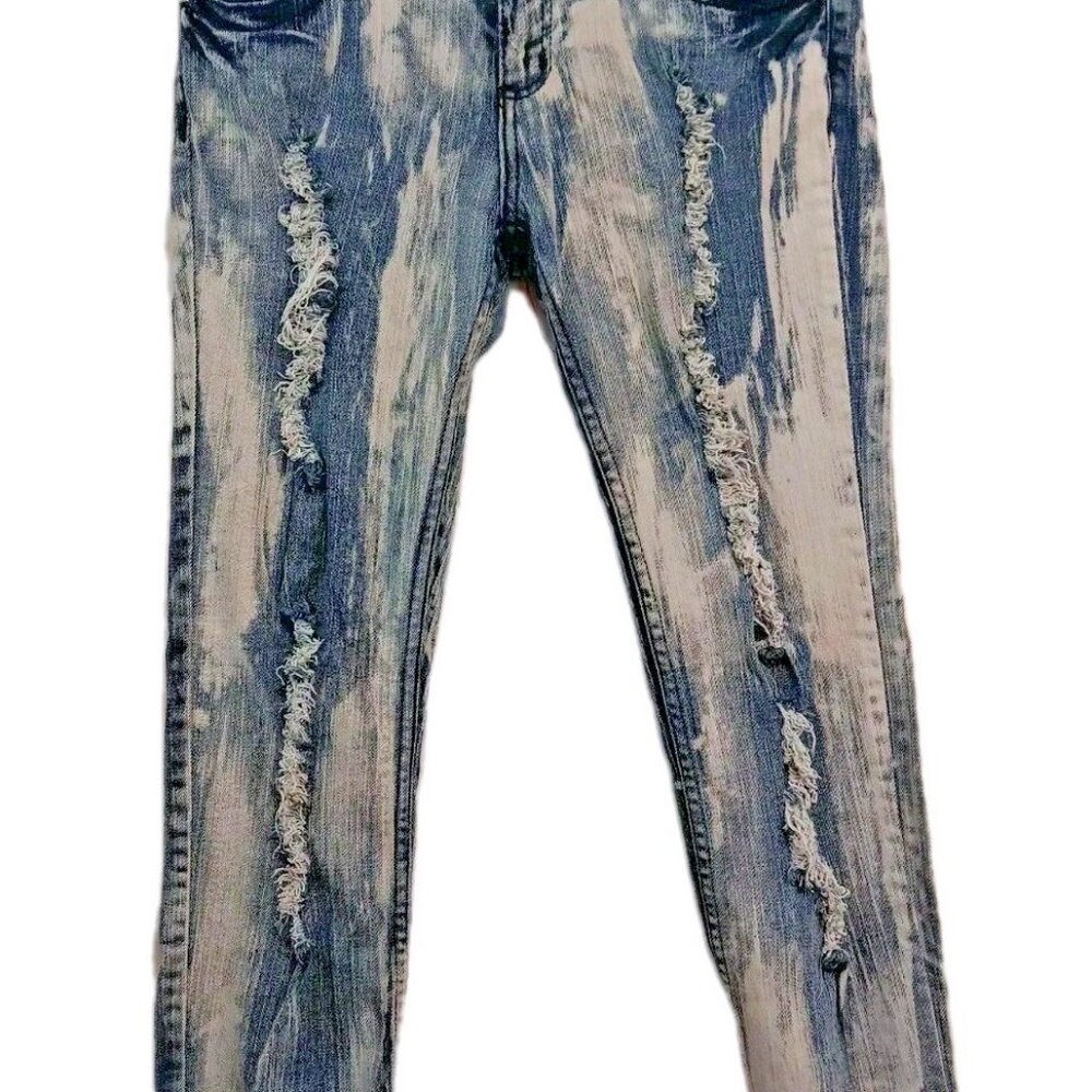 Thrill Women's Size 11 (32X28) Jeans Blue Distress Embroider Sequins Low Rise